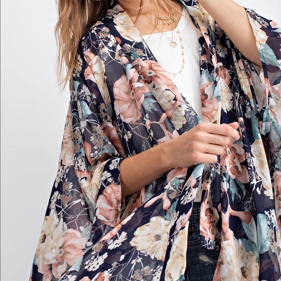Navy Floral Kimono Cardigan Maxi Dress With Kimono Cardigan Floral Kimono  Navy Kimono Cardigan